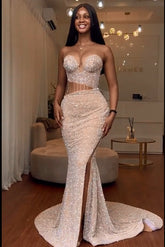 Long Sweetheart Sequins Backless Sleeveless Mermaid Prom Dress